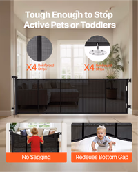 VEVOR Retractable Baby Gate, Extends to 122 inch Extra Wide, 31.3 inch Tall, with Reinforced Fiberglass Strips, Avoids Crawling Through, Mesh Dog Gate for Decks, Doorways, Garages, Indoor, Black thumbnail 2