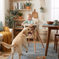 Mallify 3-in-1 Wooden High Chair, Convertible High Chairs for Babies and Toddlers, Baby Highchair with Adjustable Legs & Dishwasher-Safe Tray, Sleek Hardwood & Premium PU Cushion, Beige thumbnail 2