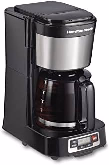 Hamilton Beach 5 Cup Drip Coffee Maker with Easy FrontFill Basket, Compact Design, Programmable Clock, Glass Carafe, Auto Pause and Pour, Black & Stainless Steel (46111)