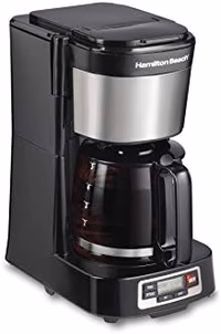Hamilton Beach 5 Cup Drip Coffee Maker with Easy FrontFill Basket, Compact Design, Programmable Clock, Glass Carafe, Auto Pause and Pour, Black & Stainless Steel (46111) thumbnail 1