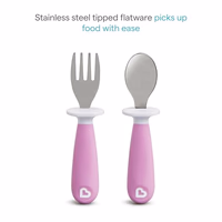 Munchkin® Raise™ Toddler Fork and Spoon Utensil Set, Rest Keeps Tip Off Table, BPA Free, 4 Pack, Pink/Purple thumbnail 3