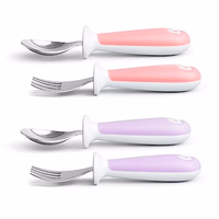 Munchkin® Raise™ Toddler Fork and Spoon Utensil Set, Rest Keeps Tip Off Table, BPA Free, 4 Pack, Pink/Purple thumbnail 5