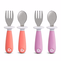 Munchkin® Raise™ Toddler Fork and Spoon Utensil Set, Rest Keeps Tip Off Table, BPA Free, 4 Pack, Pink/Purple thumbnail 1