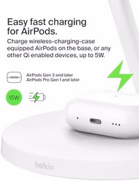 Belkin MagSafe-Compatible Charger, 3-in-1 Wireless Charging Station, Qi2-Certified 15W Wireless Charge for Apple iPhone 17 Series, Apple Watch, AirPods w/Non-Slip Base, 40W Included - Black thumbnail 5