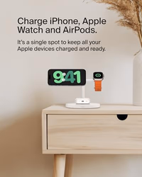Belkin MagSafe-Compatible Charger, 3-in-1 Wireless Charging Station, Qi2-Certified 15W Wireless Charge for Apple iPhone 17 Series, Apple Watch, AirPods w/Non-Slip Base, 40W Included - Black thumbnail 2