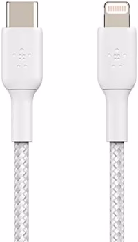 Belkin BoostCharge Nylon Braided USB C to Lightning Cable 6.6ft/2M - MFi Certified 18W Power Delivery iPhone Charger Cord - Apple Charger USB C Cable - Fast Charging for iPhone 14, iPhone 13 - White thumbnail 4