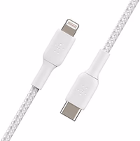 Belkin BoostCharge Nylon Braided USB C to Lightning Cable 6.6ft/2M - MFi Certified 18W Power Delivery iPhone Charger Cord - Apple Charger USB C Cable - Fast Charging for iPhone 14, iPhone 13 - White thumbnail 2
