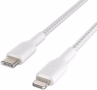 Belkin BoostCharge Nylon Braided USB C to Lightning Cable 6.6ft/2M - MFi Certified 18W Power Delivery iPhone Charger Cord - Apple Charger USB C Cable - Fast Charging for iPhone 14, iPhone 13 - White thumbnail 1