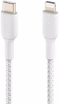 Belkin BoostCharge Nylon Braided USB C to Lightning Cable 6.6ft/2M - MFi Certified 18W Power Delivery iPhone Charger Cord - Apple Charger USB C Cable - Fast Charging for iPhone 14, iPhone 13 - White thumbnail 3