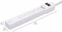 Amazon Basics Surge Protector Power Strip, 6-Outlet, 790 Joules, Circuit Breaker, LED Indicator, 6ft Extension Cord, White thumbnail 5
