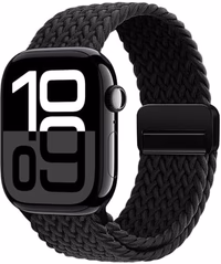 Magnetic Braided Loop Band Compatible with Apple Watch Series 11 10 46mm 9 8 7 6 5 4 42mm 44mm 45mm 49mm for Women Men, Stretchy Nylon Elastic Sport Strap for iWatch SE/Ultra 1/2/3, Black thumbnail 1