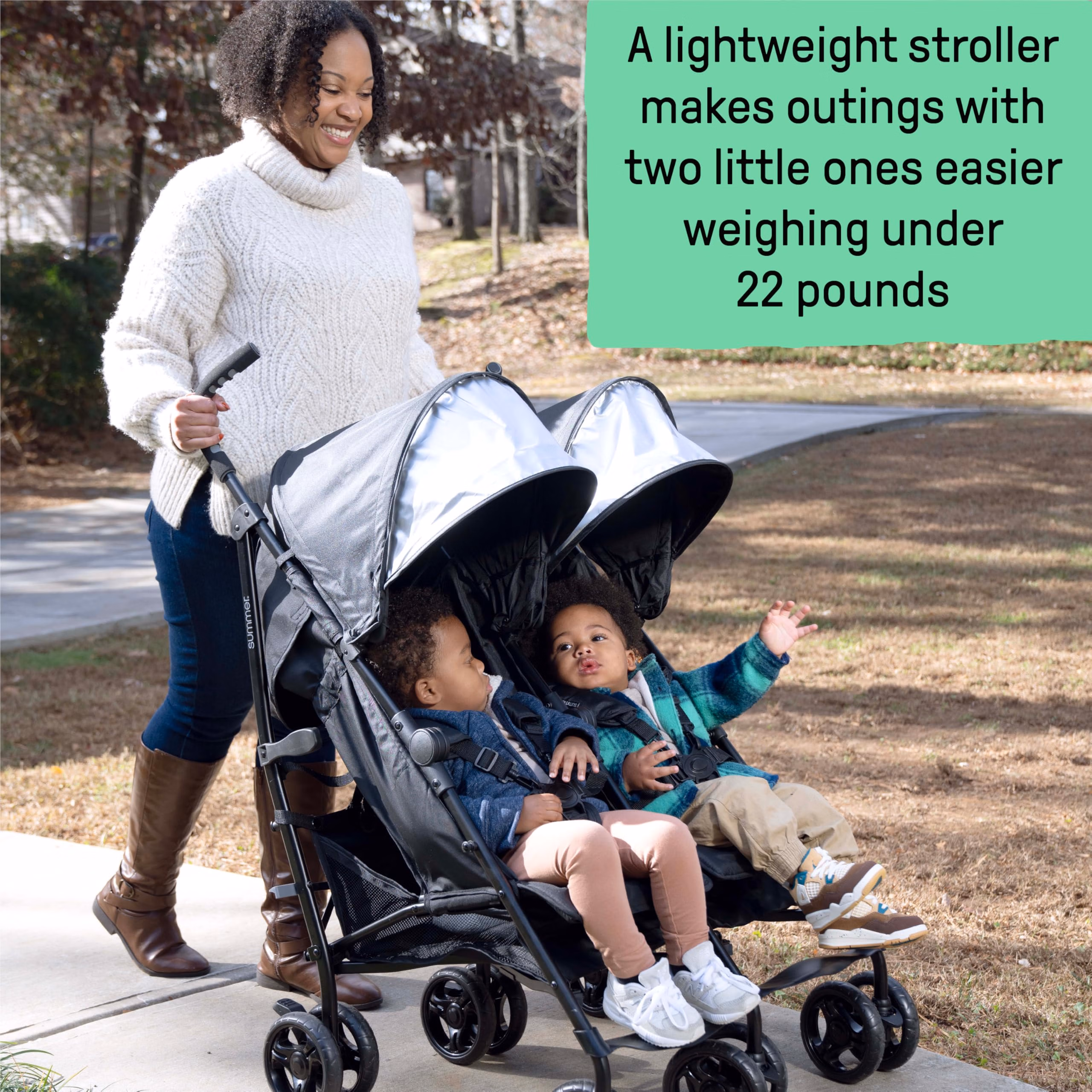 Summer Infant 3Dlite Folding Lightweight Side by Side Double Stroller with 5-Point Safety Harness for Infants and Toddlers, Black thumbnail 5