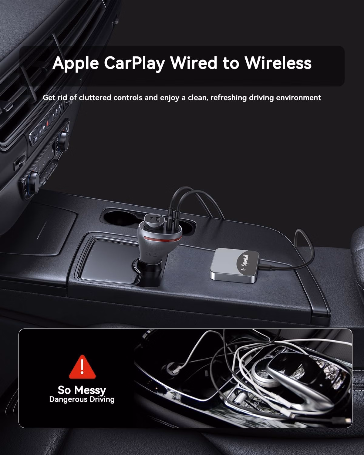 Spedal Car TV Adapter | CarPlay AI Box with Netflix & YouTube, HDMI Input for TV Stick/Game Console, Wireless CarPlay Adapter, Android Magic Box for Cars with Wired CarPlay thumbnail 4