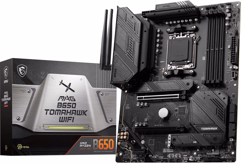 MSI MAG B650 Tomahawk WiFi Gaming Motherboard (AMD Ryzen 9000/8000/7000 Series Processors, AM5, DDR5, PCIe 4.0, M.2, SATA 6Gb/s, USB 3.2 Gen 2, HDMI/DP, Wi-Fi 6E, Bluetooth 5.3, 2.5Gbps LAN, ATX)