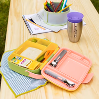 Munchkin Lunch Bento Box for Kids and Toddlers, Includes Stainless Steel Utensils, BPA-Free, 18 Months and Up, Pink/Green/Yellow thumbnail 2