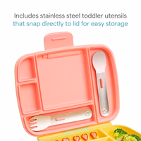 Munchkin Lunch Bento Box for Kids and Toddlers, Includes Stainless Steel Utensils, BPA-Free, 18 Months and Up, Pink/Green/Yellow thumbnail 5