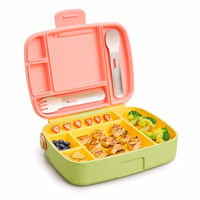 Munchkin Lunch Bento Box for Kids and Toddlers, Includes Stainless Steel Utensils, BPA-Free, 18 Months and Up, Pink/Green/Yellow thumbnail 1