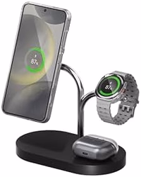 Samsung 3-in-1 Wireless Charging Station, Fast-Charging, Magnetic Design, Qi2-Certified Charging Dock Compatible with Qi-Certified Galaxy Phones, Watches, Buds & Ring, Black thumbnail 2