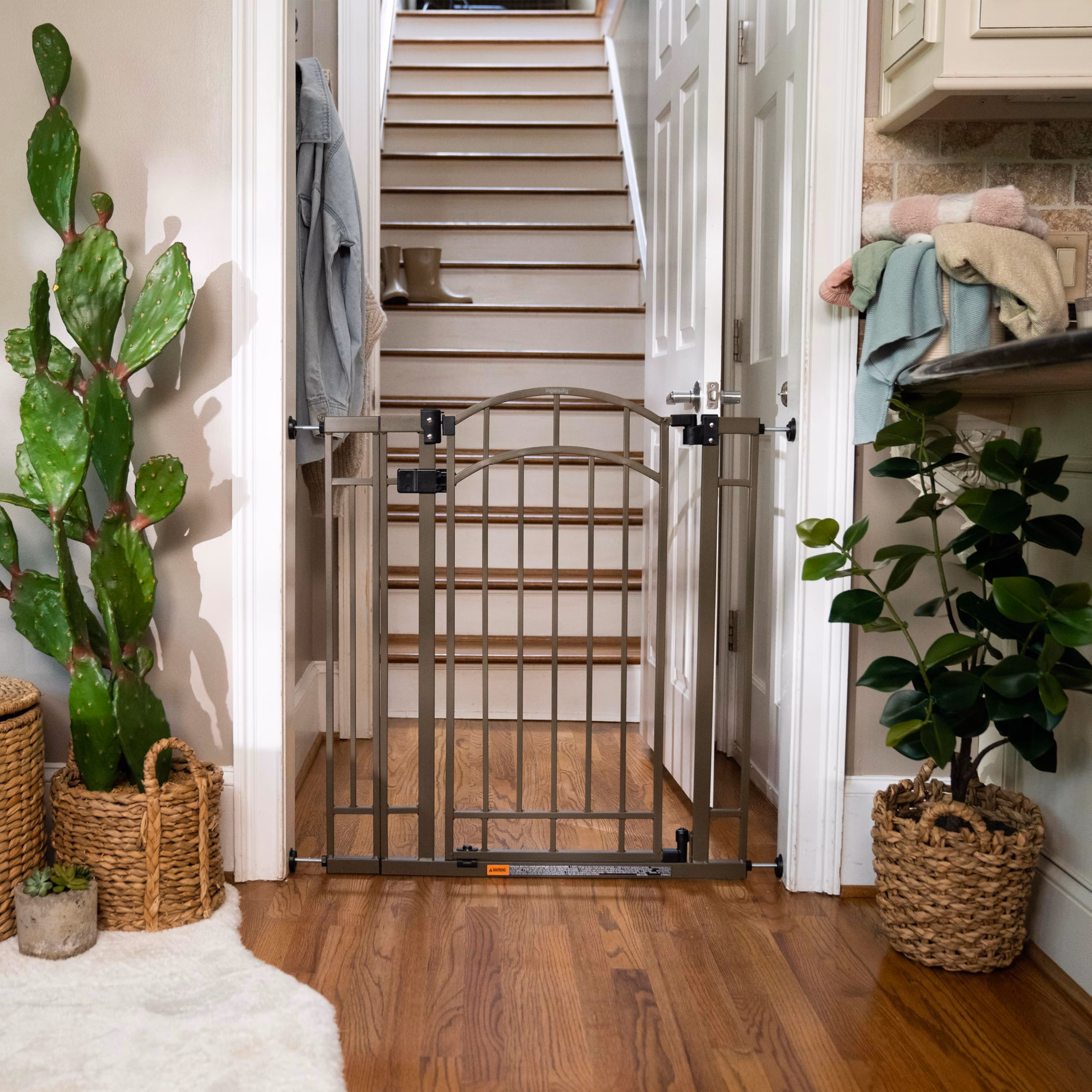 Ingenuity Decorative Extra Tall Baby Gate & Dog Gate, 28.5"-48" Wide, 36" Tall, Hardware or Pressure Mounted, Install on Top or Bottom of Stairs, Banister, or Doorway - Bronze thumbnail 2