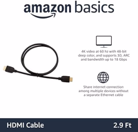 Amazon Basics HDMI Cable, 3ft, 4K@60Hz, High-Speed HDMI 2.0 Cord, 18Gbps, 2160p, 48 bit, Compatible with TV/PS5/Xbox/Roku, Black thumbnail 2