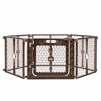 Regalo Safety 192" Plastic Super Wide Baby Gate & Play Yard with Door | Adjustable Playpen, For Doorways & Open Spaces, For Babies, Toddlers & Pets, Brown thumbnail 1
