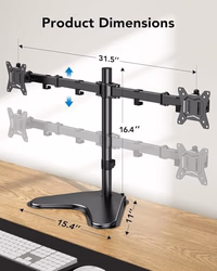 HUANUO 32 inches Dual Monitor Stand up to 17.6lbs per Arm, High-Grade Aluminum Free Standing Dual Monitors Mount for 2 Screens. Fully Adjustable Dual Monitor Stand for Desk with Tilt, Swivel, Rotation thumbnail 2
