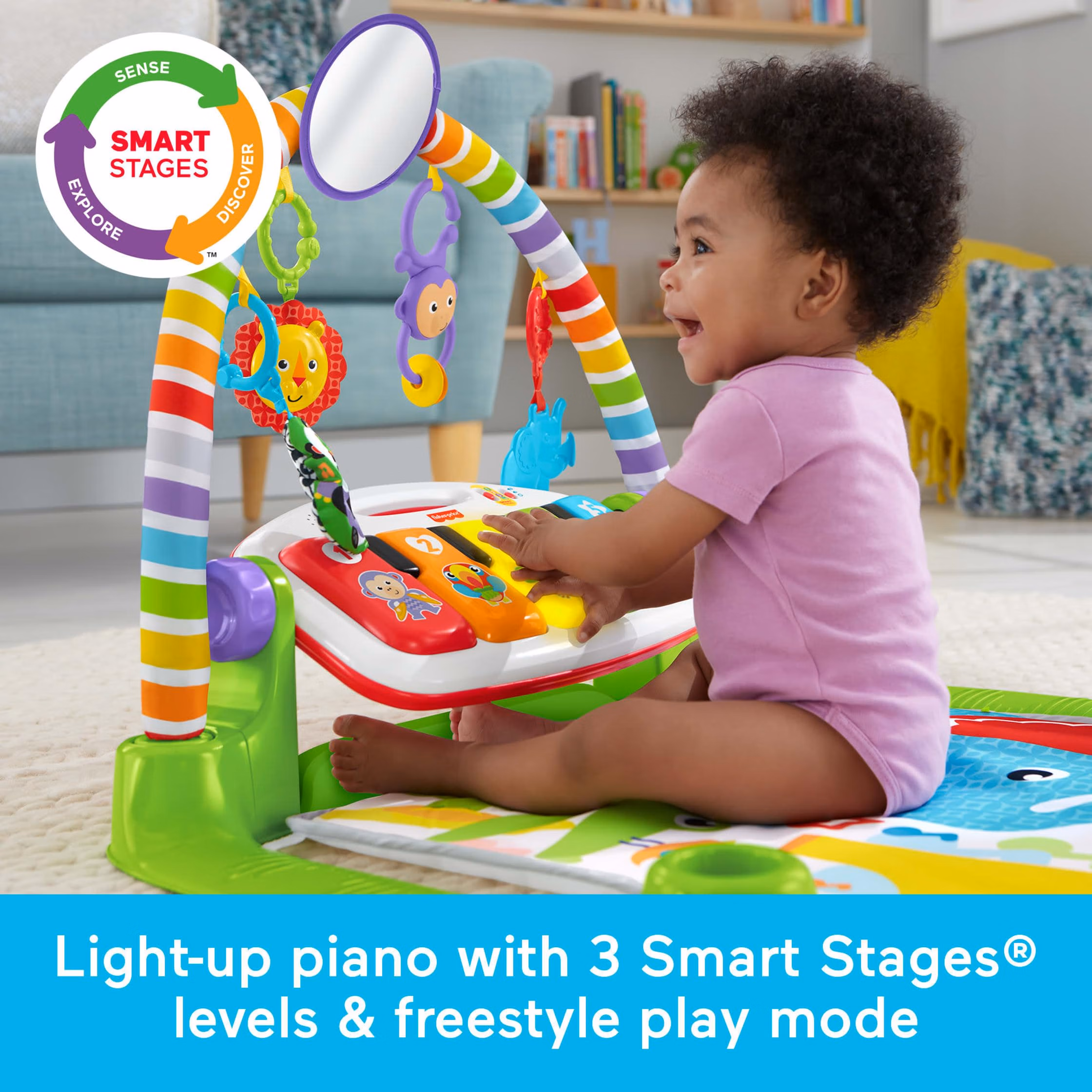 Fisher-Price Baby Playmat Deluxe Kick & Play Piano Gym for Learning & 2 Maracas Soft Rattles for Newborn to Toddler Play Ages 0+ Months thumbnail 4