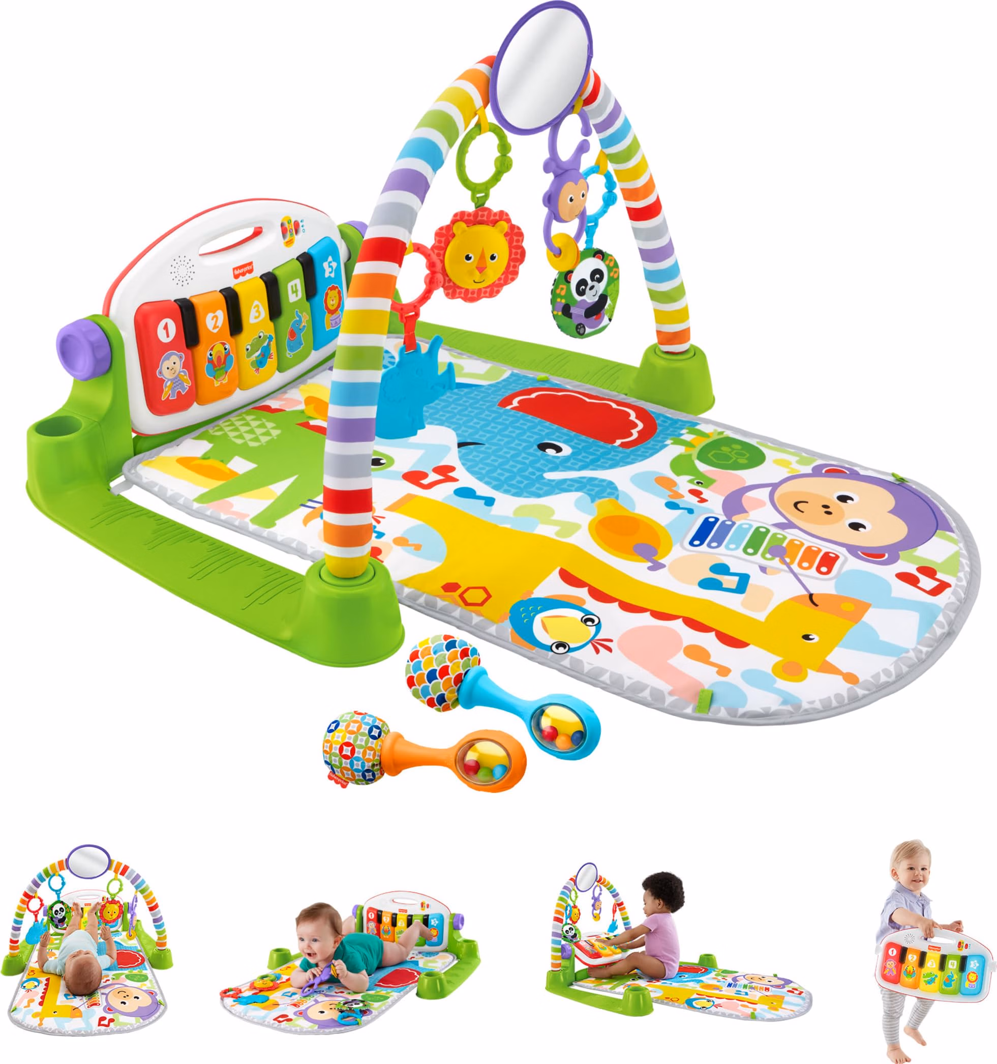 Fisher-Price Baby Playmat Deluxe Kick & Play Piano Gym for Learning & 2 Maracas Soft Rattles for Newborn to Toddler Play Ages 0+ Months thumbnail 1