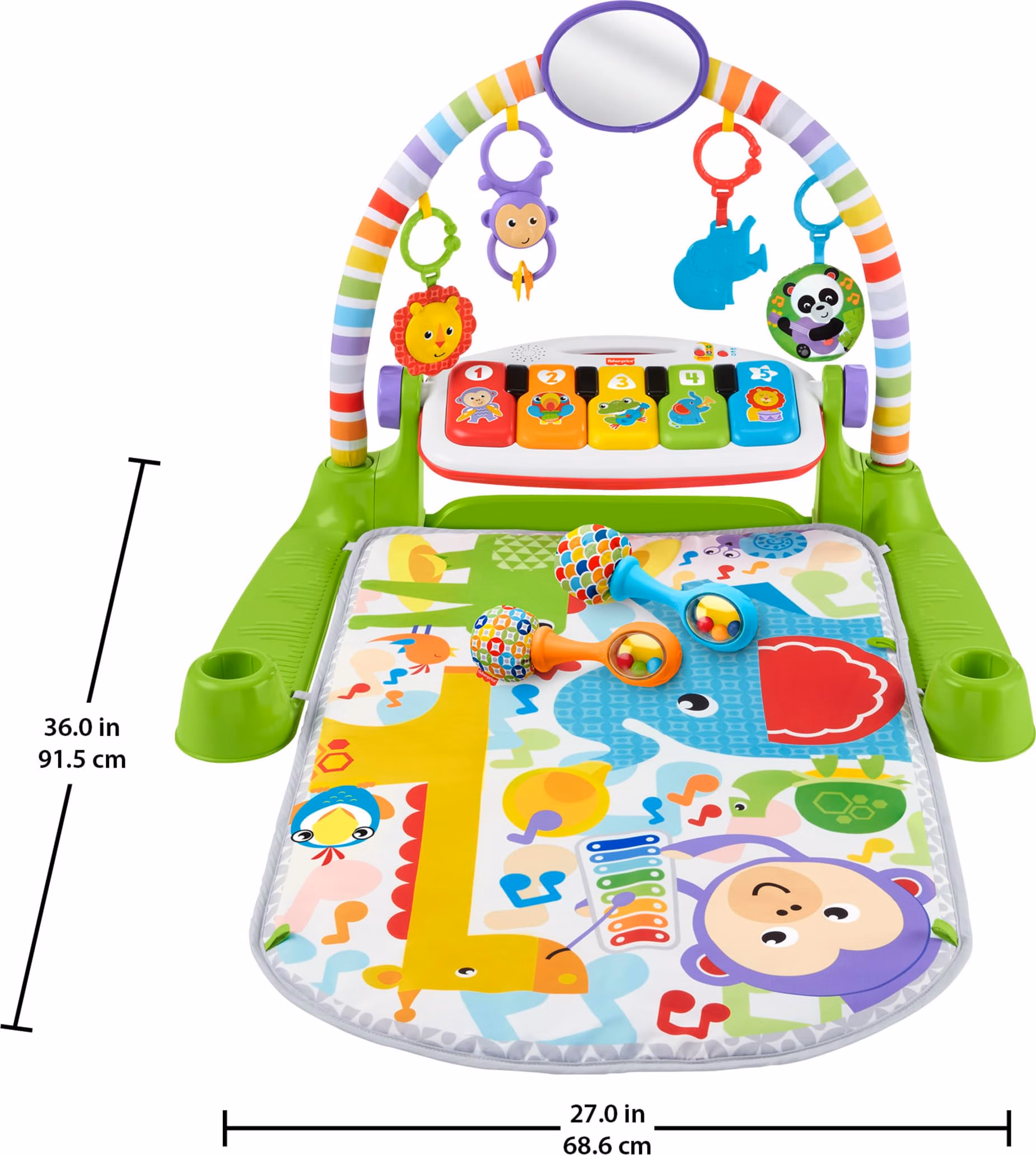 Fisher-Price Baby Playmat Deluxe Kick & Play Piano Gym for Learning & 2 Maracas Soft Rattles for Newborn to Toddler Play Ages 0+ Months thumbnail 2