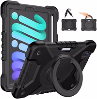 Case for 2024 iPad mini 7 A17 Pro/2021 Mini 6 8.3 Inch Case with Built-in Pencil Holder/360° Rotating Handle Stand, Drop-Proof Cover for iPad mini 7th/6th Generation 8.3", Black thumbnail 1