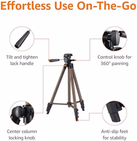 Amazon Basics 50-inch Lightweight Portable Camera Tripod Stand with Quick-Release Plate, Adjustable Height, Aluminum, for Travel Photography, Champagne thumbnail 3