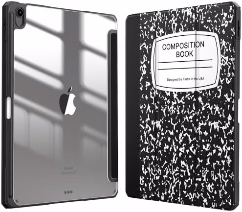 Fintie Hybrid Slim Case for iPad Air 13-inch M4/M3/M2 (2026/2025/2024) - [Built-in Pencil Holder] Shockproof Cover with Clear Transparent Back Shell, Composition Book