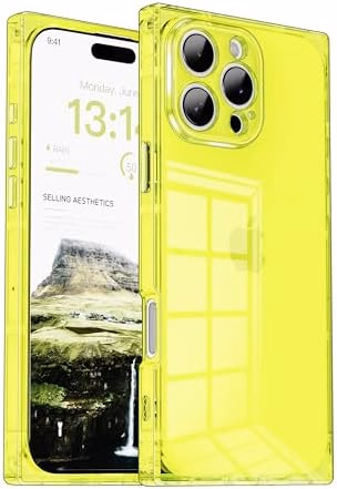 Rectangle Case Compatible for iPhone 12 Pro Max, Full Camera Protection & Reinforced Corners TPU Cushion Clear Cover, Shockproof Silicone Phone Case for Women Girls (iPhone 12 Pro Max, Yellow)
