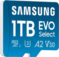 Samsung EVO Select microSD Memory Card + Adapter, 1TB microSDXC, Up-to 160 MB/s, 4K UHD, UHS-I, C10, U3, V30, A2, for Mobile Phone, Smartphones, Nintendo-Switch, and Tablets (MB-ME1T0SA/AM) thumbnail 2
