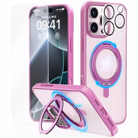 JUESHITUO 3 in 1 for iPhone 16 Pro Case, 360° Rotatable Magnetic Ring Stand with [Rotary Damping Sound] [1X Screen Protector + 1X Camera Lens Protector] Shockproof Matte Slim Phone Cover 6.3 thumbnail 1