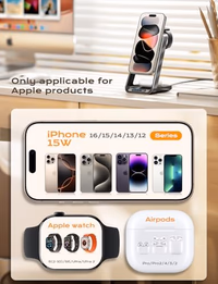 3 in 1 Charging Station for iPhone, Magsafe Wireless Charger with Cooling Fan for iPhone 16 15 14 13 12 Series & Apple Watch Charger 10/Ultra 2, Wireless Charging Station for AirPods 4/3/Pro/Pro 2 thumbnail 5
