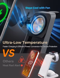 3 in 1 Charging Station for iPhone, Magsafe Wireless Charger with Cooling Fan for iPhone 16 15 14 13 12 Series & Apple Watch Charger 10/Ultra 2, Wireless Charging Station for AirPods 4/3/Pro/Pro 2 thumbnail 2