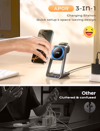 3 in 1 Charging Station for iPhone, Magsafe Wireless Charger with Cooling Fan for iPhone 16 15 14 13 12 Series & Apple Watch Charger 10/Ultra 2, Wireless Charging Station for AirPods 4/3/Pro/Pro 2 thumbnail 4