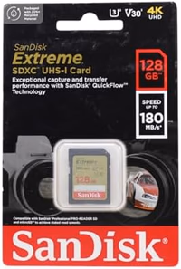 SanDisk 128GB Extreme SDXC UHS-I Memory Card - C10, U3, V30, 4K, UHD, SD Card - SDSDXVA-128G-GNCIN thumbnail 1
