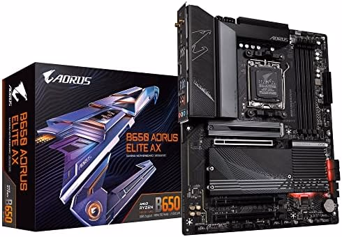GIGABYTE B650 AORUS Elite AX AMD AM5 ATX Motherboard, Support Ryzen 9000/8000/7000 Series, DDR5, 14+2+1 Power Phase, PCIe 5.0 M.2, USB-C 3.2 Gen 2, WIFI6E, 2.5GbE, EZ-Latch, Q-Flash, RGB Fusion