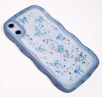 Qokey for iPhone X/Xs Case, Glitter Star & Curved Edge Handle Grip Design, Military-Grade Shockproof Clear TPU Cover, Sparkle Protection Scratch-Resistant, Holographic Blue Bow thumbnail 5