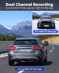 Kingslim Dash Cam Front and Rear 2K+1080P, Mini WiFi Dash Camera for Cars Dual Dashcam Parking Monitor, Loop Recording, Car Camera Support Max 256GB (E2PRO) thumbnail 3