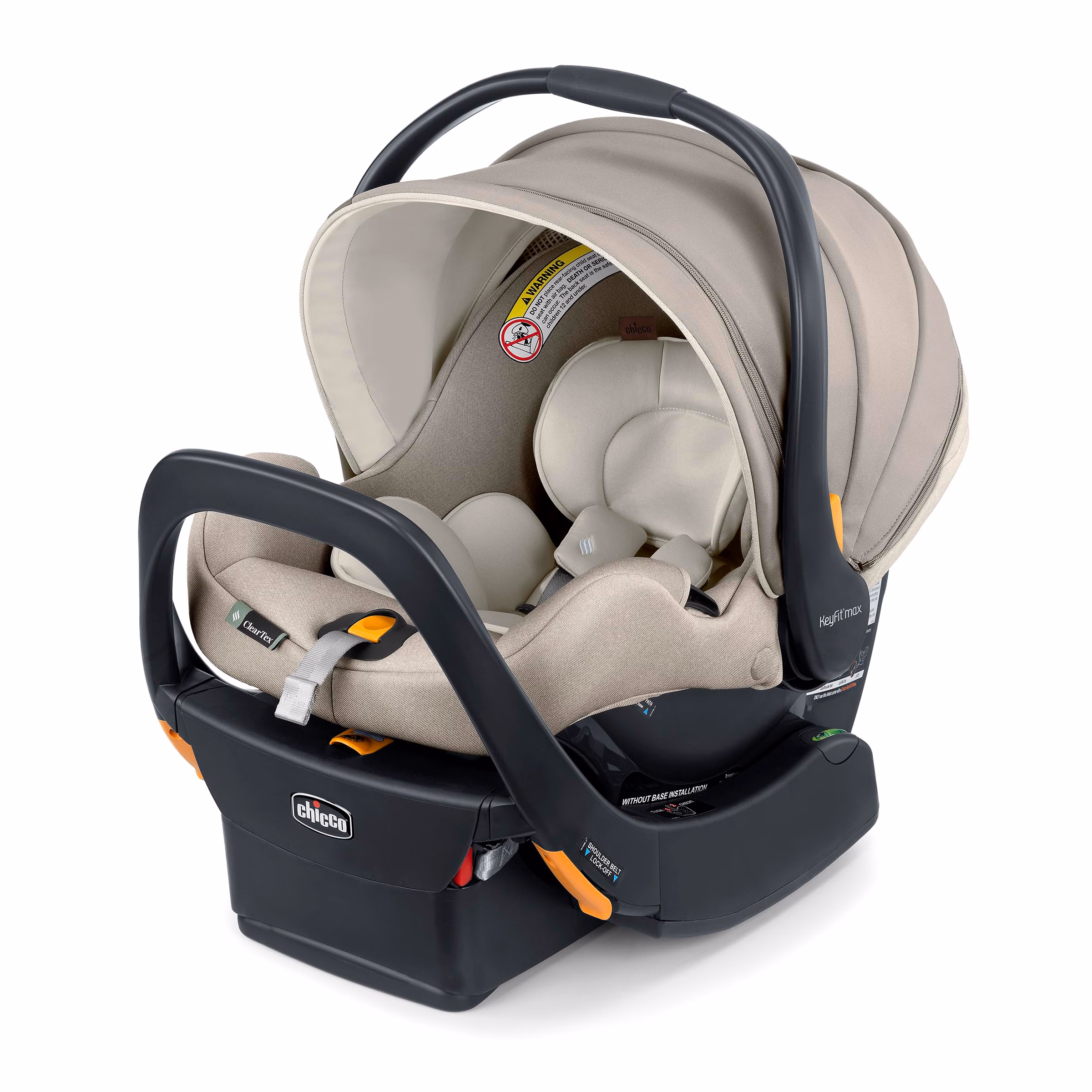 Chicco KeyFit Max Zip ClearTex Infant Car Seat and Base, Rear-Facing Seat for Infants 4-30 lbs., Infant Head and Body Support, Compatible with Chicco Strollers, Baby Travel Gear, Sierra/Beige thumbnail 1