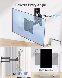 HUANUO Single TV Monitor Wall Mount Bracket for 17 to 34 Inch Screens, Holds up to 44 lbs, Full Motion Wall Mount Monitor with Articulating Arms, Swivel, Rotation, Tilt, Max VESA 200x200 thumbnail 4
