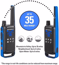 Motorola Solutions, Portable FRS, T802, Talkabout, Two-Way Radios Waterproof IP54 Walkie Talkie Emergency Preparedness, Rechargable, 22 Channel, 35 Mile, Black W/Blue, 2 Pack thumbnail 4