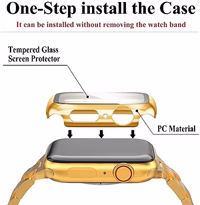 CSJCUBIC Thin Women Band Compatible with Apple Watch 38mm 40mm 41mmm 42mm 44mm 45mm with Face Cover, Stainless Steel for Metal iwatch Band Series 9 8 7 6 5 4 3 2 1 SE. (44mm, Gold) thumbnail 3