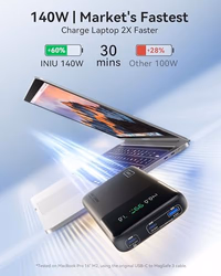INIU 25000mAh Power Bank, Compact High Capacity 140W Laptop Portable Charger, USB C Tablet Powerbank, Digital Display Phone Charger for iPhone 17 16, Samsung, iPad, MacBook, Laptop, Emergency etc thumbnail 2
