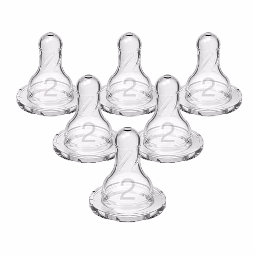 Dr. Brown’s Natural Flow Level 2 Narrow Baby Bottle Silicone Nipple, Medium Flow, 3m+, 100% Silicone Bottle Nipple, 6 Count