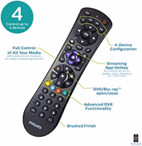 Philips Universal Remote Control for Samsung, Vizio, LG, Sony, Sharp, Roku, Apple TV, RCA, Panasonic, Smart TVs, Streaming Players, Blu-ray, DVD, Simple Setup, 4-Device, Black, SRP9243B/27 thumbnail 3