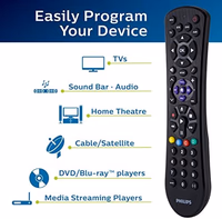 Philips Universal Remote Control for Samsung, Vizio, LG, Sony, Sharp, Roku, Apple TV, RCA, Panasonic, Smart TVs, Streaming Players, Blu-ray, DVD, Simple Setup, 4-Device, Black, SRP9243B/27 thumbnail 2
